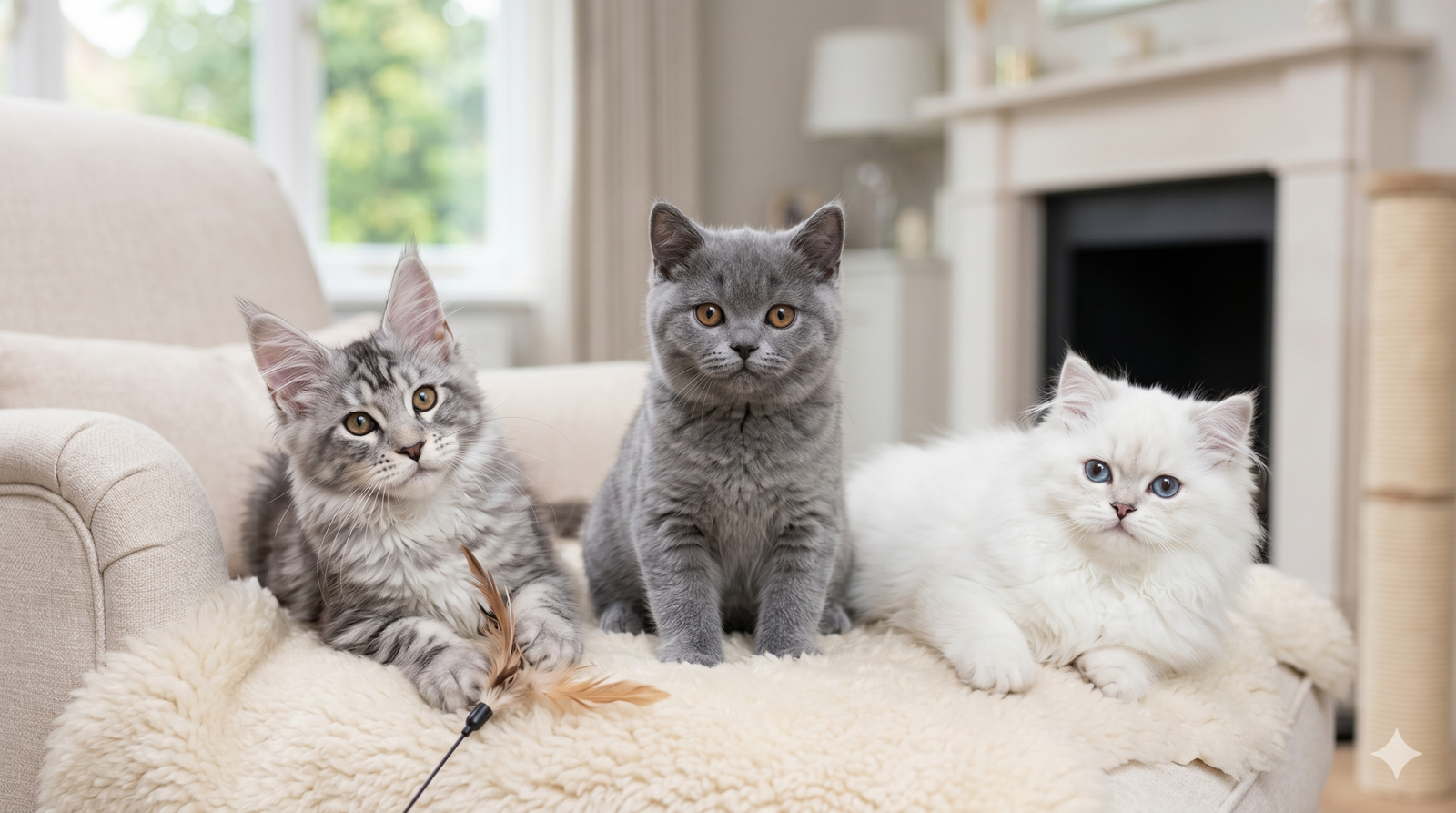 Family playing with pedigree kittens in a home environment